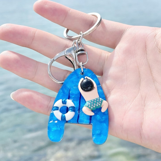 블랙장미 수영키링 가방 킥판 아크릴 열쇠고리, 1개, 블루 수친