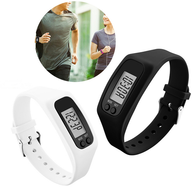 도매창고 만보기 만보계 실리콘 손목 팔찌 디지털 시간 시계 헬스 스포츠 조깅 운동 칼로리 이동거리 걸음수 측정, 1개, 옐로우