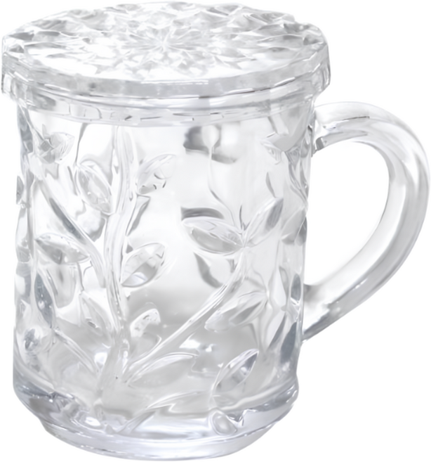 진주 크리스탈 뚜껑머그 대-H/머그잔/유리컵/카페/음료잔/물컵/커피잔/물잔/찻잔/머그컵/다용도컵/물컵, 넝쿨형, 1개