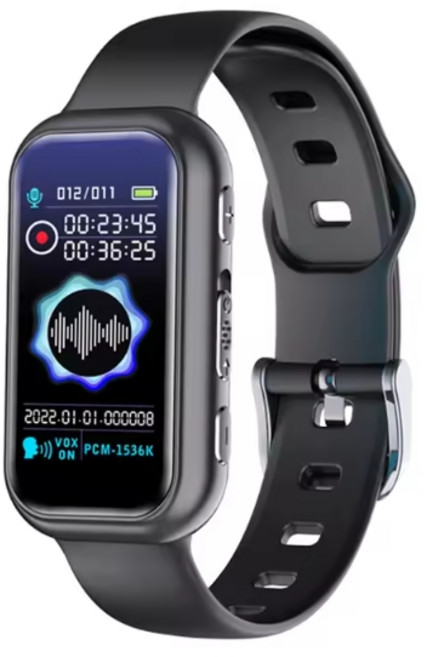 WREC 스마트 시계형 녹음기 소음감소 고음질 지원 디지털 보이스 레코더 손목형 디스플레이 탑재, 8GB