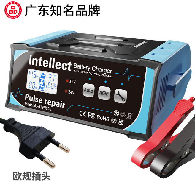 ANJING 汽車電瓶充電器 智能脈衝修復鉛酸蓄電池, 1個, AJ619NB20電瓶充電器歐規1117