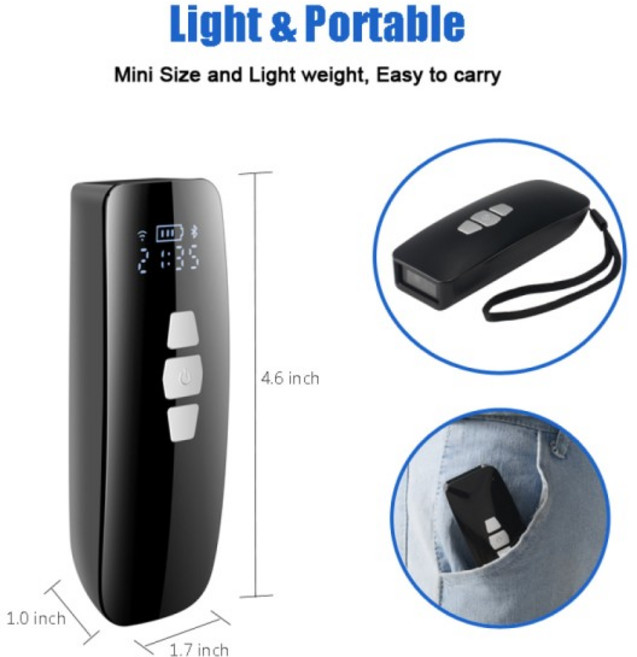 2D 휴대용 미니 BT 바코드 리더 무선 QR 스캐너 배터리 메모리 장착 긴 시간