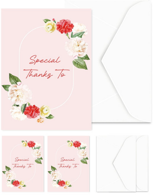 스페셜땡스투 카네이션 미니 카드+봉투세트 감사카드_어버이날 스승의날 카드, 3개