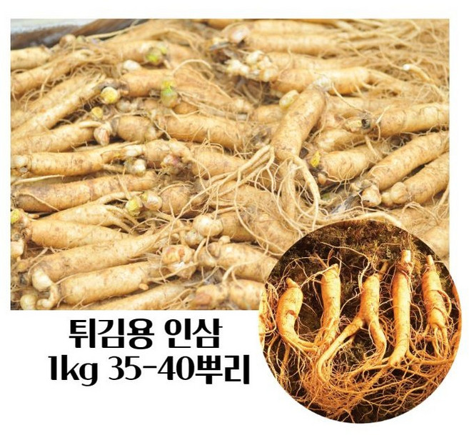 인삼 삼계탕인삼 튀김수삼 35-40뿌리, 실속인삼 1kg (35-40뿌리), 세척(o), 1개