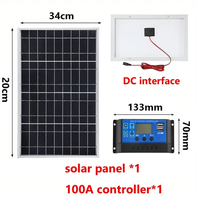 300W 18V 다결정 태양 전지 패널 키트 야외 및 가정용 60A 컨트롤러 충전식 배터리가있는 휴대용 태양열 충, 04 with 100A controller