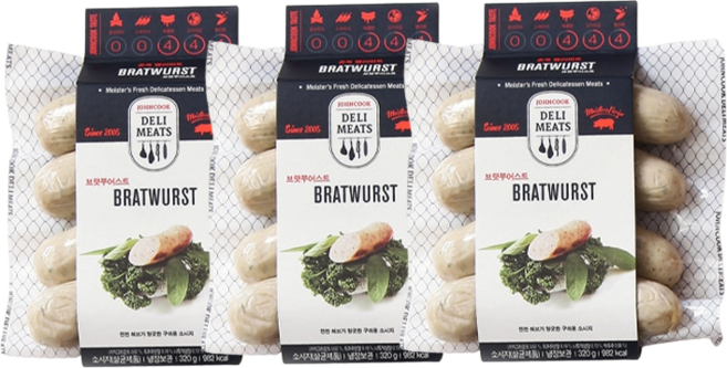 존쿡델리미트 브랏부어스트 허브 육즙 소시지 320g x 3개