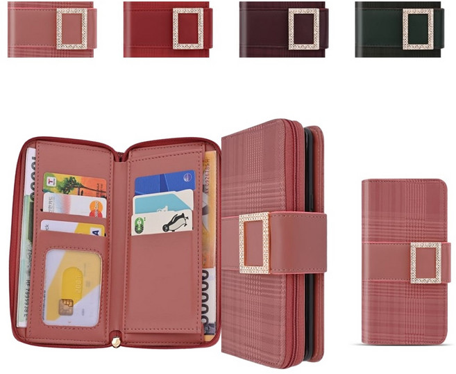 아이폰17e 케이스 (iPhone 17e) 가죽 (SR스퀘어 큐빅) 지퍼 양면 더블 카드 지폐 수납 포켓 지갑형 자석 지갑 (손목 팔목 스트랩 줄 끈 포함)