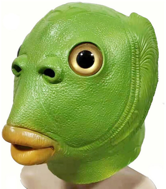 물고기가면 생선가면 동물 외계인 할로윈 코스튬 라텍스, 1개, 그린