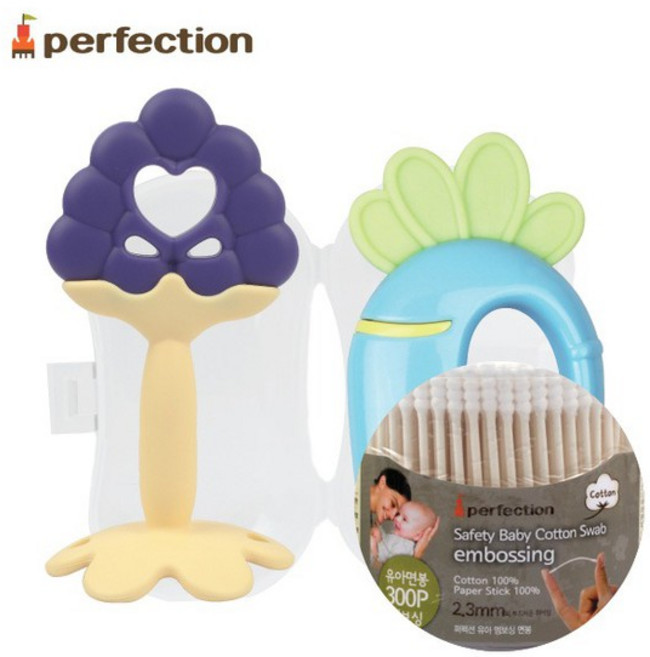 퍼펙션 치발기 2종 포도+당근 케이스+유아엠보싱면봉300입, 없음, 1개