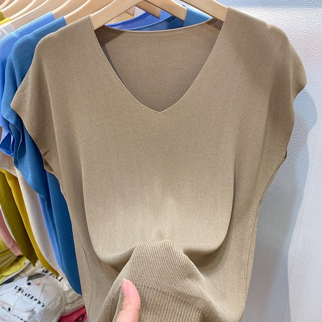 설온 여성 캡소매 나시 베이직 데일리 이너 나시 니트 티셔츠