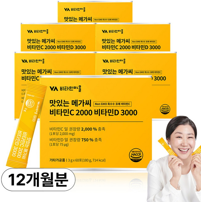 비타민마을 맛있는 메가씨 비타민C 2000 비타민D 3000, 180g, 6개