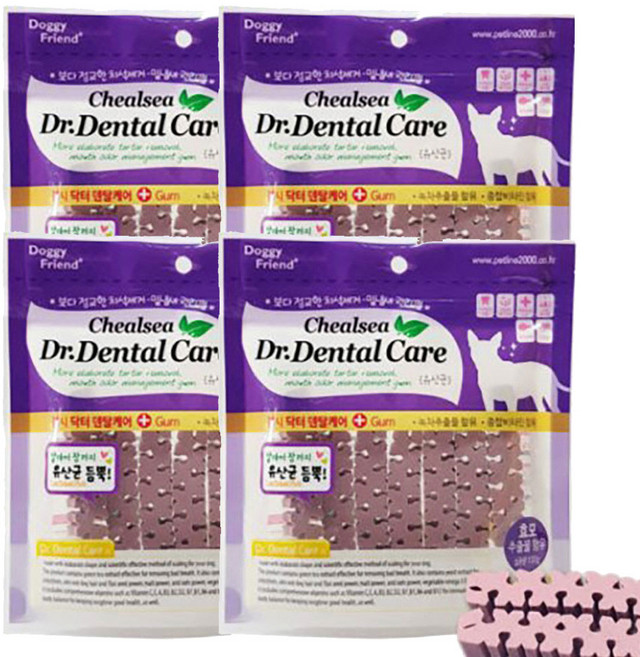 쿠팡블루 강아지 배변원활 유산균 덴탈껌 4개 애견껌 이갈이 덴탈캐어 훈련용, 100g