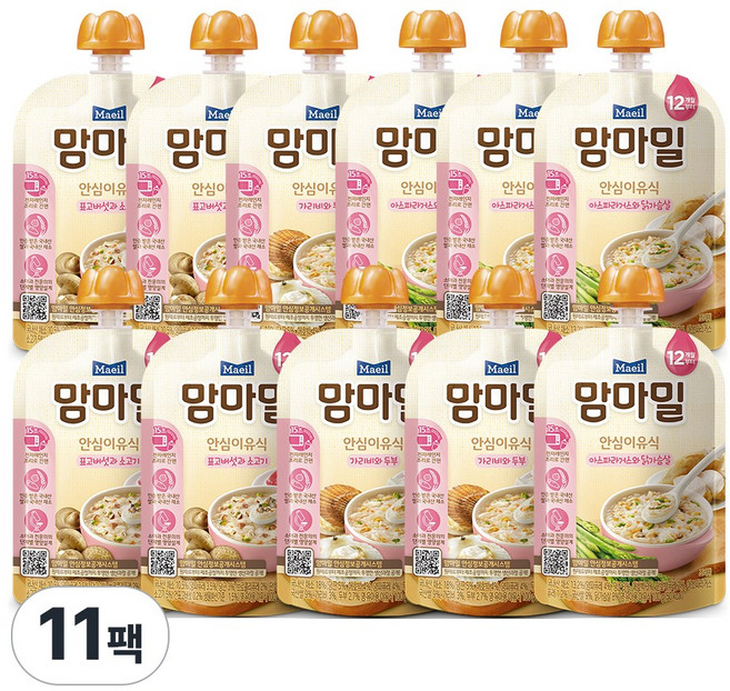 매일유업 맘마밀 안심이유식 12개월 표고버섯4+가리비3+아스3(+아스파라1개추가증정), 100g, 11개, 표고버섯4+가리비3+아스파라거스4