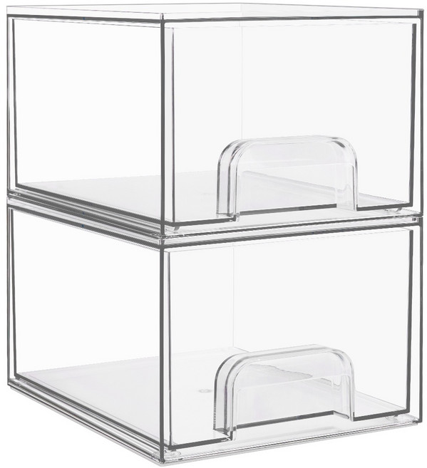 Vtopmart 슬라이딩 적층형 클리어 서랍장 다용도 화장품 수납 정리함 소형 1+1, 1세트, 투명