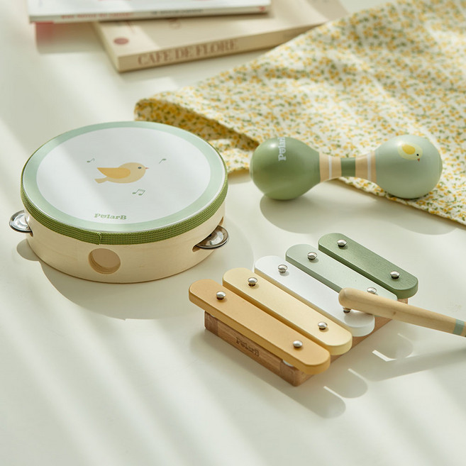 폴라비 유아 아기 원목 리듬 악기 놀이 세트, 그린, 1개