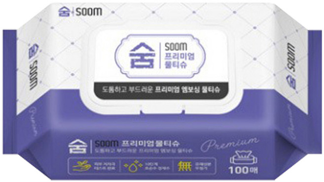 광진 숨프리미엄물티슈 100매 유아 엠보싱 캡형 아기물티슈 프리미엄 1개
