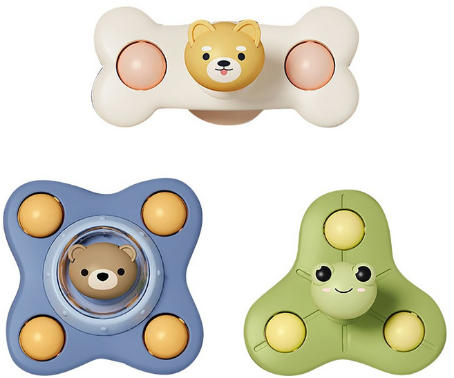 JoyBaby 吸盤轉轉樂 吸盤玩具 指尖陀螺 兒童玩具 洗澡玩具 減壓玩具, 1個, 小狗+小熊+青蛙, 小狗+小熊+青蛙-F