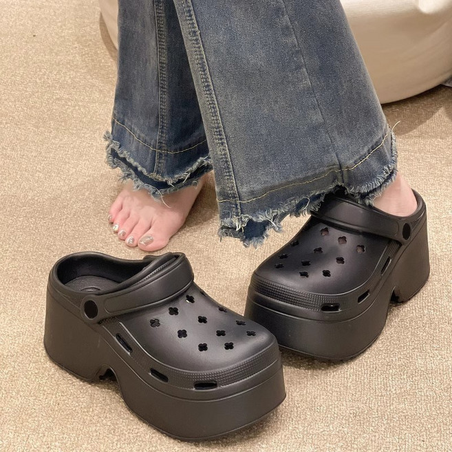 여성 말랑 펀칭 청키 하이 통굽 슬리퍼 샌들 / EVA 6cm 발편한 다용도 사계절 미끄럼방지 키높이 경량 쿠션 실내용 사무실 학생 학교 실내화 (HJ-5067)