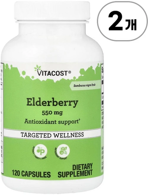 비타코스트 엘더베리 550mg Vitacost Elderberry 550 mg 120정, 2개 - 쿠팡