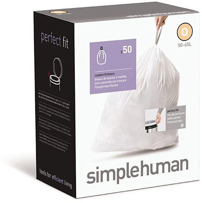 136902 Simplehuman Code H 60개 정품 Odorsorb 맞춤형 핏 라이너 디스펜서 팩의 드로스트링 냄새 흡수 쓰레기 봉투 30-35리터 / 8-9갤런, 코드 Q, 화이트
