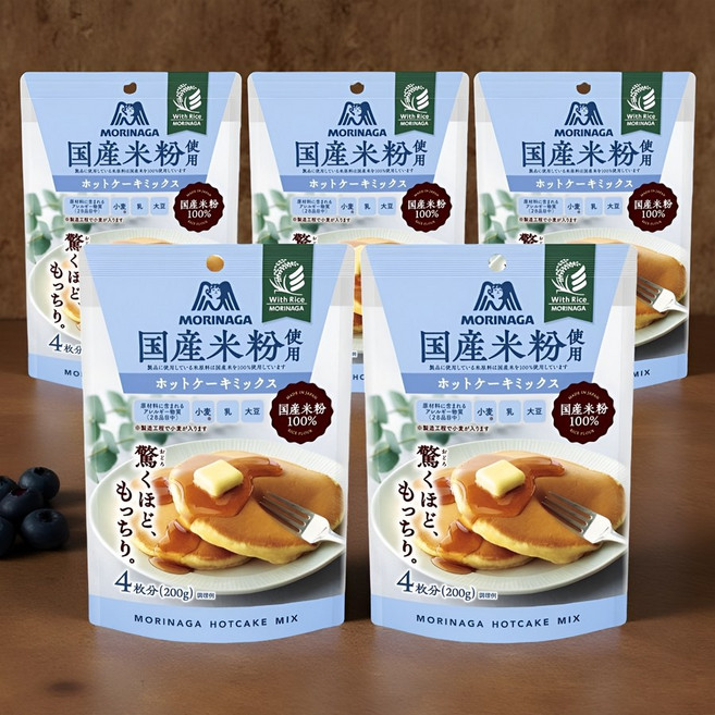 일본 모리나가 쌀가루 핫케이크 팬케이크 믹스 4장분 200g x5팩 가루 파우더
