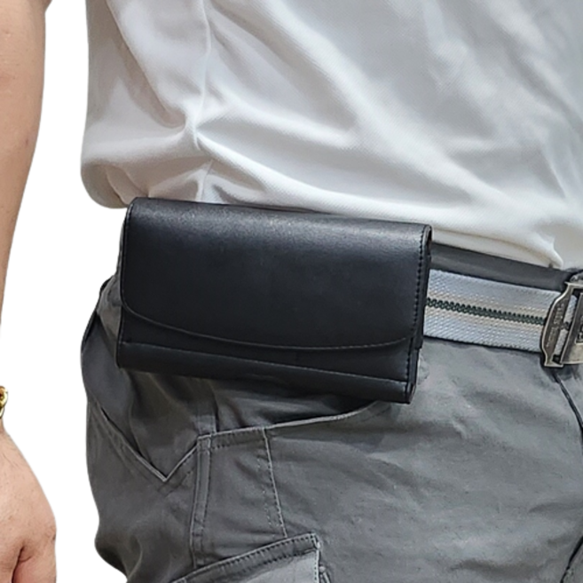 휴대폰 허리 벨트 케이스 파우치 가로형 스마트폰 가죽 수납 가방, 가죽벨트파우치 XXXL, 블랙, 1개