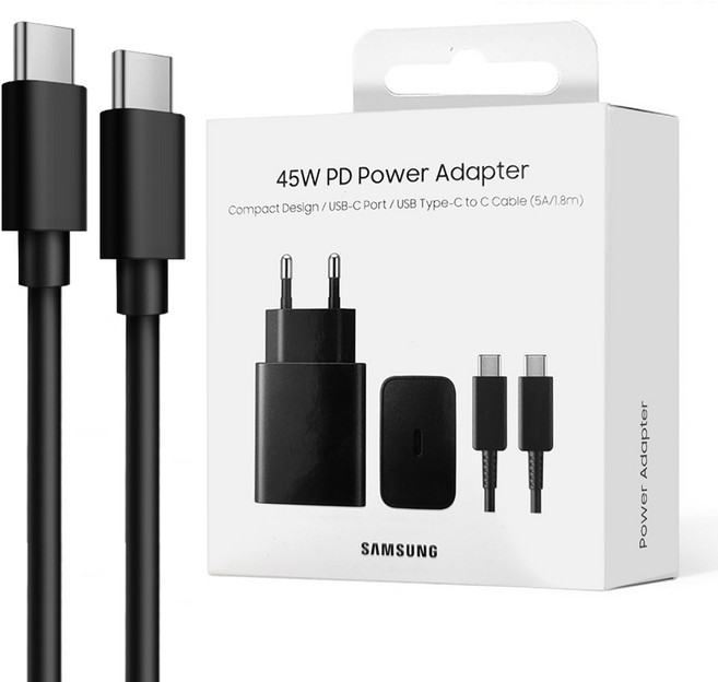 삼성정품 갤럭시탭S7FE S9FE S10FE 초고속충전기 45W +(C-to-C 1.8M 케이블포함) SM-T730 T735 T736 T733 충전기, 블랙, 1개