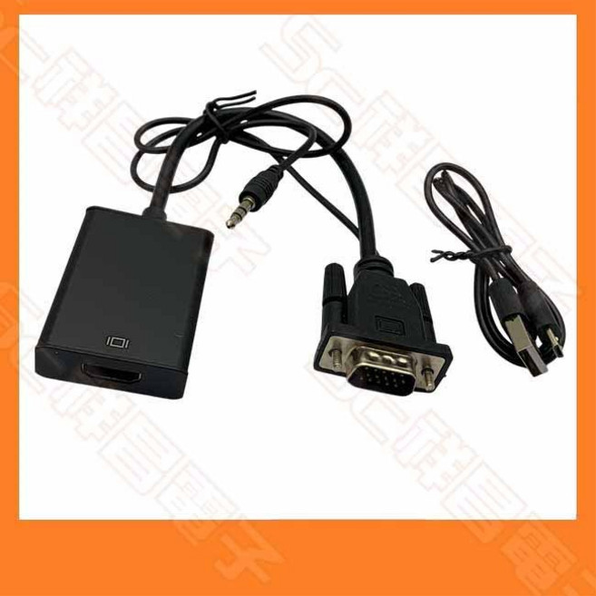 祥昌電子 VGA 轉 HDMI 轉換線 含3.5mm音源線 USB供電, 1個