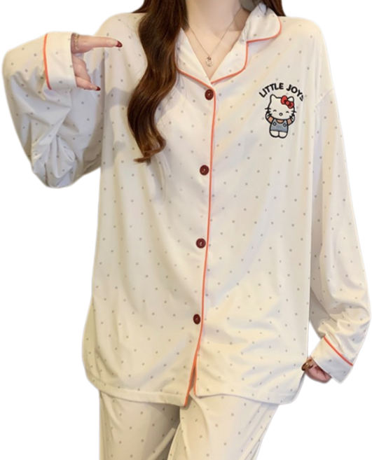 LOVEND 산리오 귀여운 헬로키티 캐릭터 여성 겨울 잠옷 세트 홈웨어극세사세트