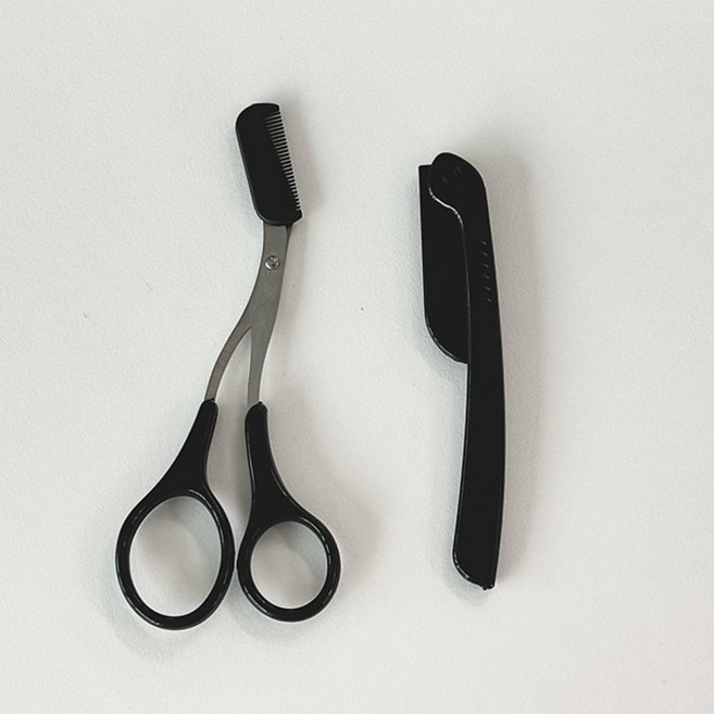 눈썹칼 눈썹가위 눈썹정리세트 초보자용 눈썹바리깡, 블랙1세트, 블랙1세트