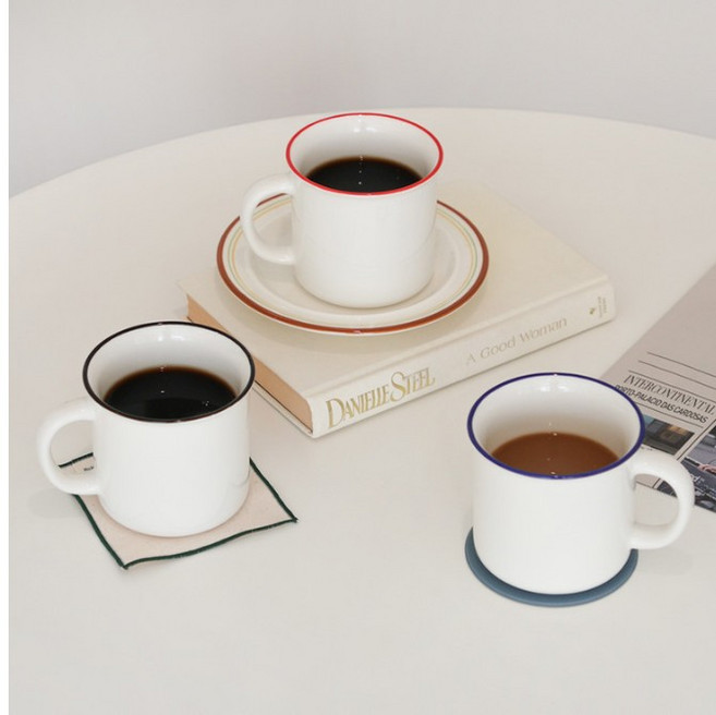 라인글로시 머그 컵 잔 커피잔 물컵, 블루