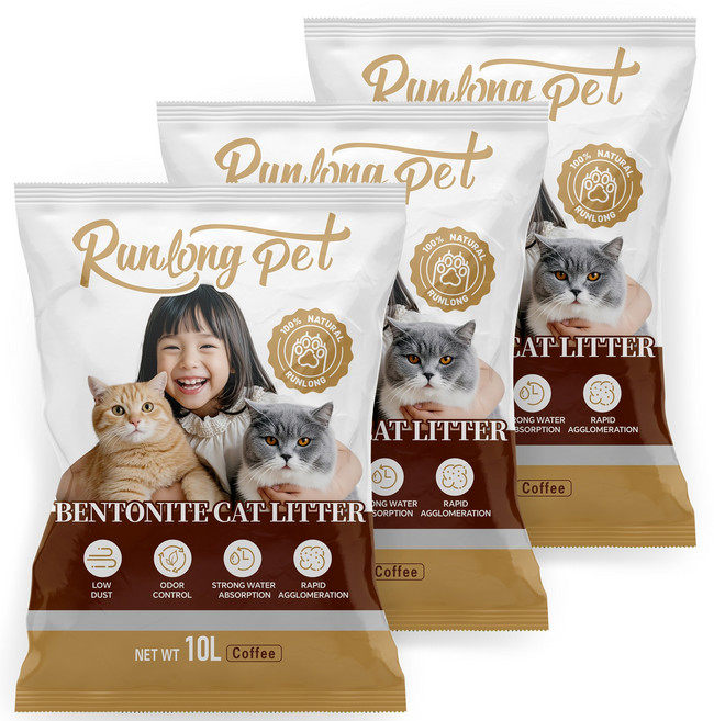 벤토나이트 고양이 모래 응고형 대용량 18kg, 커피 맛, 3개, 10L