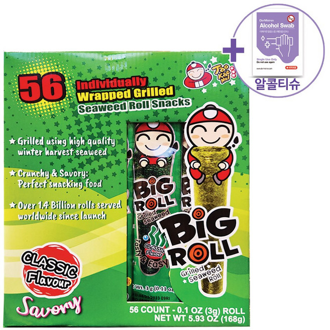 코스트코 타오케노이 빅롤 김스낵 3G X 56 + 더메이런알콜티슈, 168g, 1개