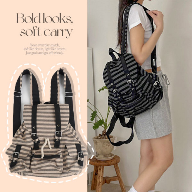 [캐쥬얼]휘뚤마뚤 넉넉 수납력 번잇스트라이프복조리백팩