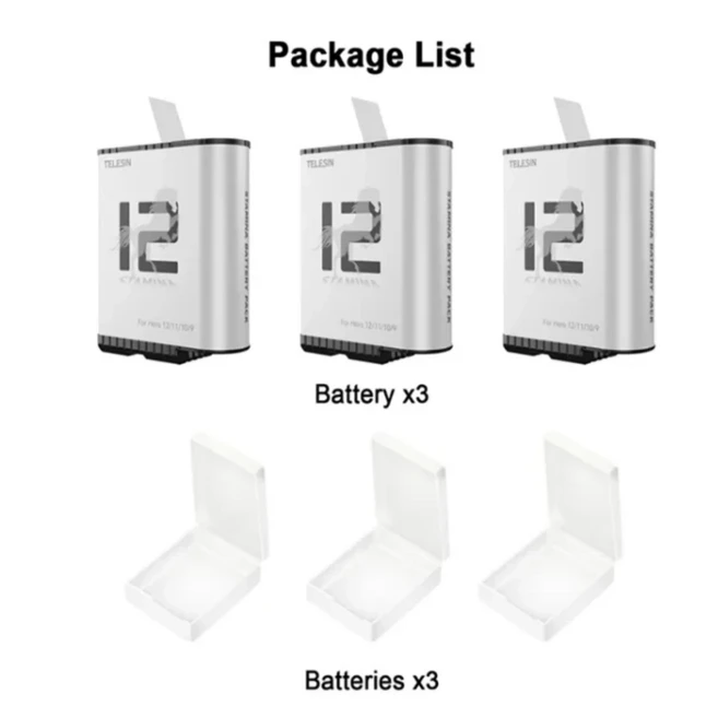 텔레신 GoPro Hero 12 11 10 9용 내구성 배터리 3슬롯 TF 카드 배터리 충전기 박스 1750mAh 배터리 보관 충, 01 3-Battery