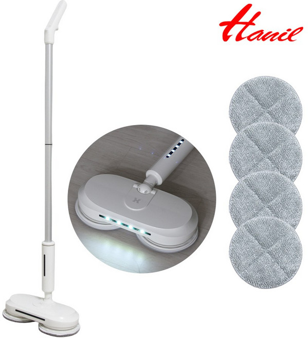 한일 무선 물걸레청소기 듀얼스핀 회전 LED 걸레청소기, 화이트