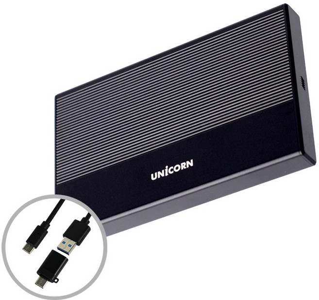 유니콘 USB3.1 5G C타입 A+C젠더 2.5인치 외장하드케이스 알루미늄 슬라이드조립 HDD-700VA, 1