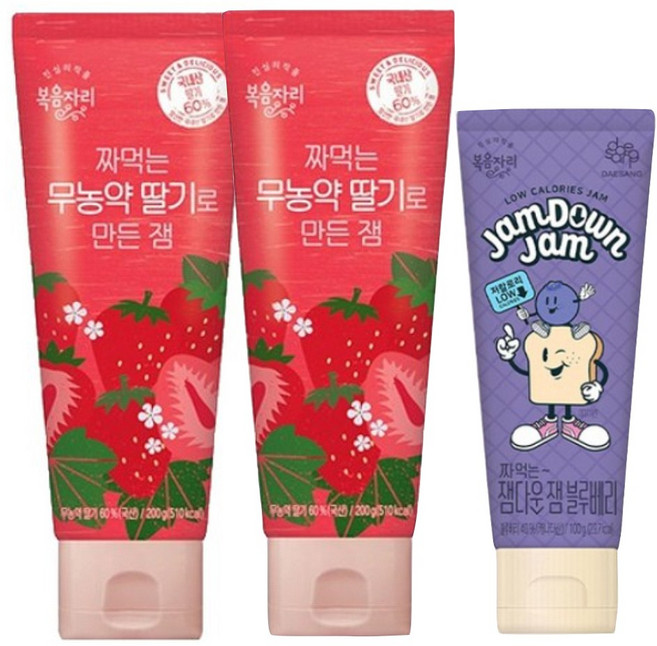 짜먹는 무농약 딸기로 만든잼 200g 2 +블루베리잼 100g, 1세트, 500g
