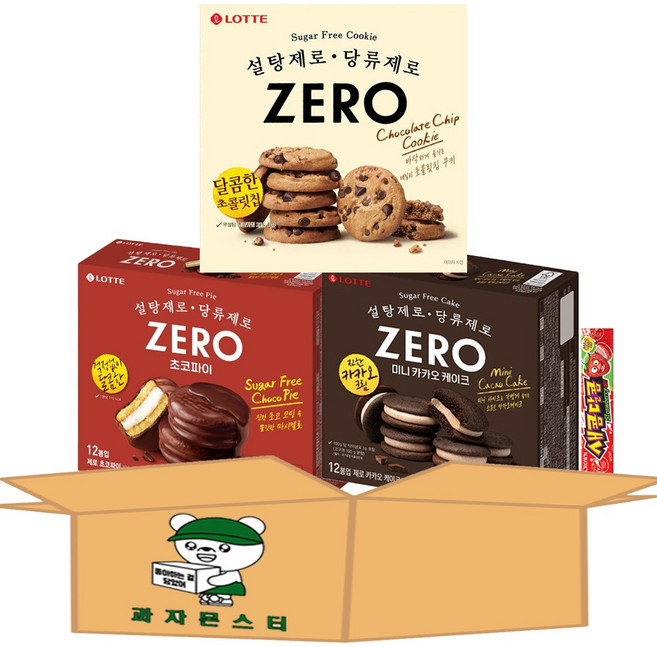 [과자몬스터] 제로 초코파이+제로 초콜릿칩쿠키+ 제로 카카오케이크+새콤달콤 딸기, 1세트, 704g