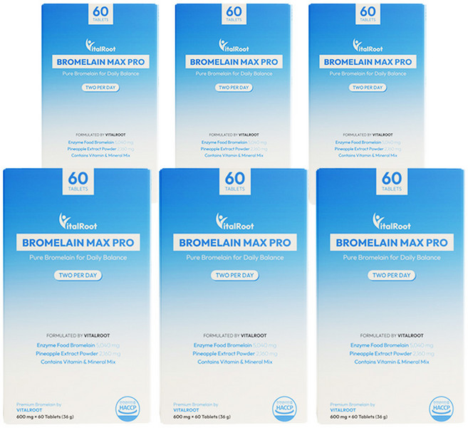 바이탈루트 브로멜라인 맥스 파인애플효소 소화효소 파파인, 6개, 60정
