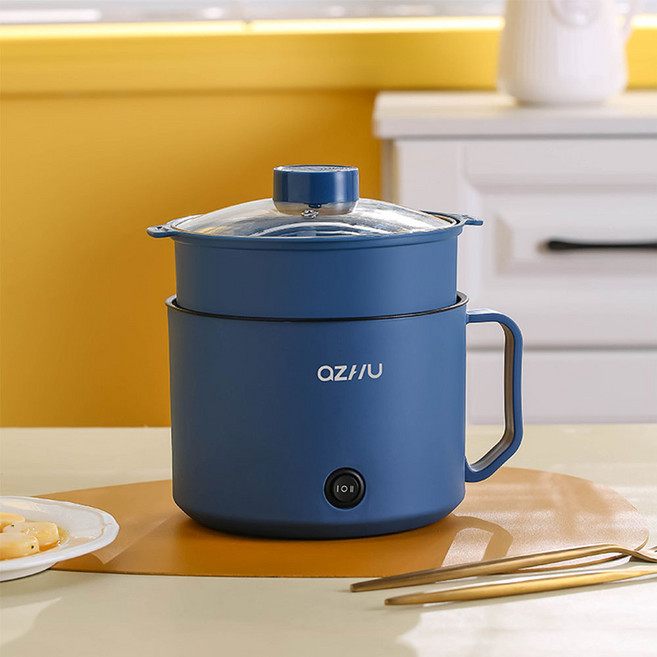 SMABAT 전기 멀티 쿠커 전기 냄비세트 라면포트 1.8L용량 유리뚜껑 찜기포함, 블루