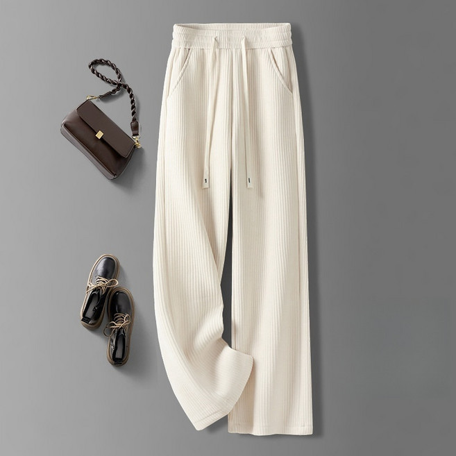 POMTOR 여성 코듀로이 바지 캐주얼 와이드 팬츠 골덴통바지