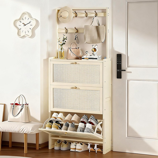 슬림형 신발 수납장 크림풍 2단 초슬림 신발장 70cm, 5단, 흰색