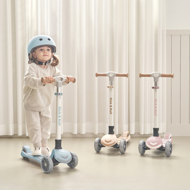 베네베네 킥앤롤 광폭 LED 폴딩 유아 아기 어린이 킥보드 스쿠터 접이식 씽씽카, 베이비 블루, 1개