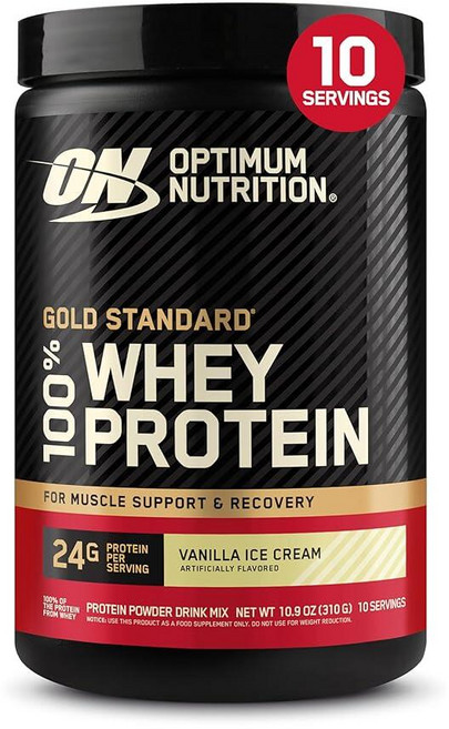 Optimum Nutrition GOLD 골드 STANDARD 스탠다드 100% 유청 단백질 파우더 바닐라 아이스크림 0.3kg(0.6파운드) (1팩) 239717, 10 Servings (Pack of 1), Vanilla Ice Cream, 1개