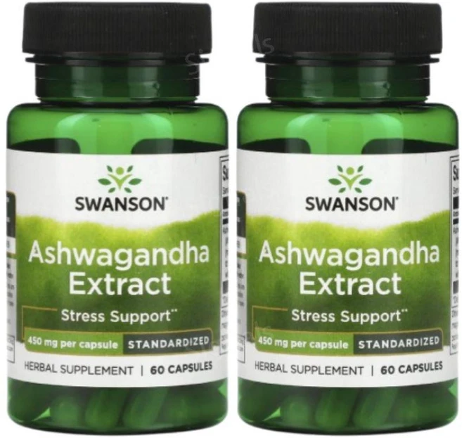 스완슨 아슈와간다 추출물 표준화 450mg 캡슐 60정, 2개, 60회분 - 쿠팡