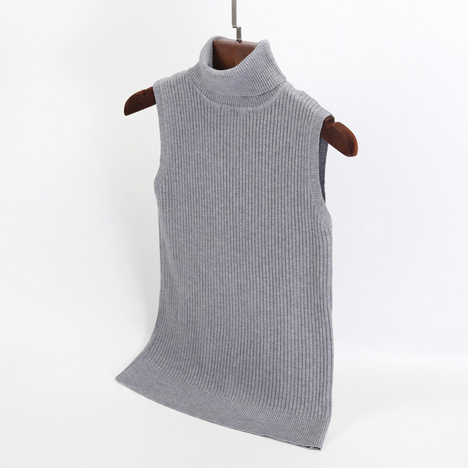 여성용 데일리 민소매 터틀넥 나시 슬림 스판 폴라 니트 티셔츠