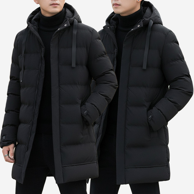 아이에스이랩 남자 겨울 블랙 웰론 하프 롱패딩 코트 I4JK076