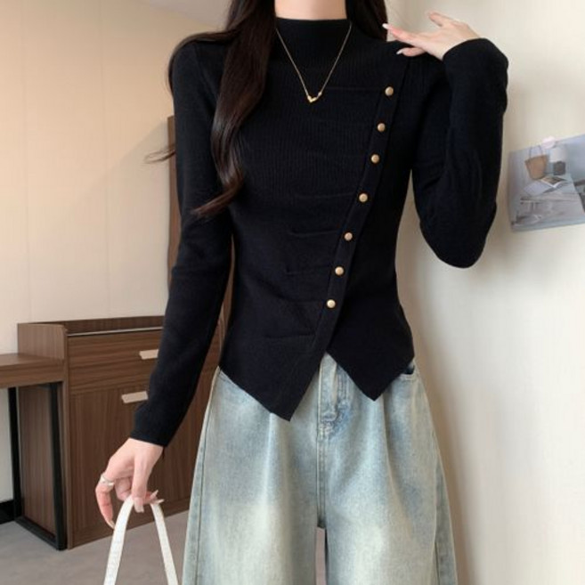 뉴욕멋쟁이 베키 모크넥 여성 슬림핏 니트