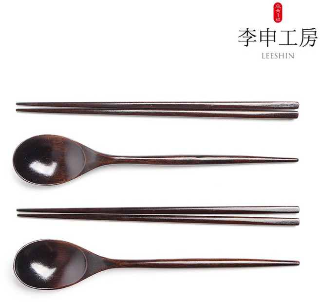 이신공방 국산 정제옻칠 몽돌 나무수저 세트 (케이스포함), 2세트, 수저세트(숟가락+젓가락), 정제흑칠